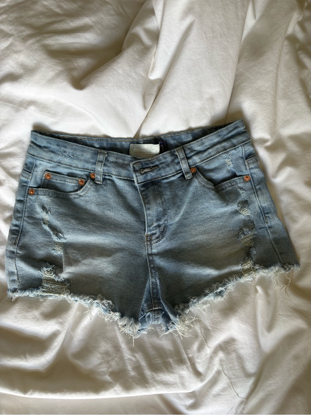 rebels Light Blue Distressed Denim Cutoff Shorts